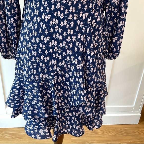 Likely Floral Faux Wrap Ruffle Casimira Mini Length Dress Blue and White Size 4 - Picture 4 of 14
